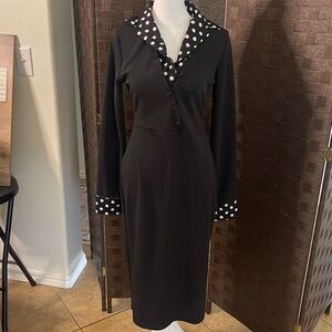Black business dress with a polka dot faux collar
